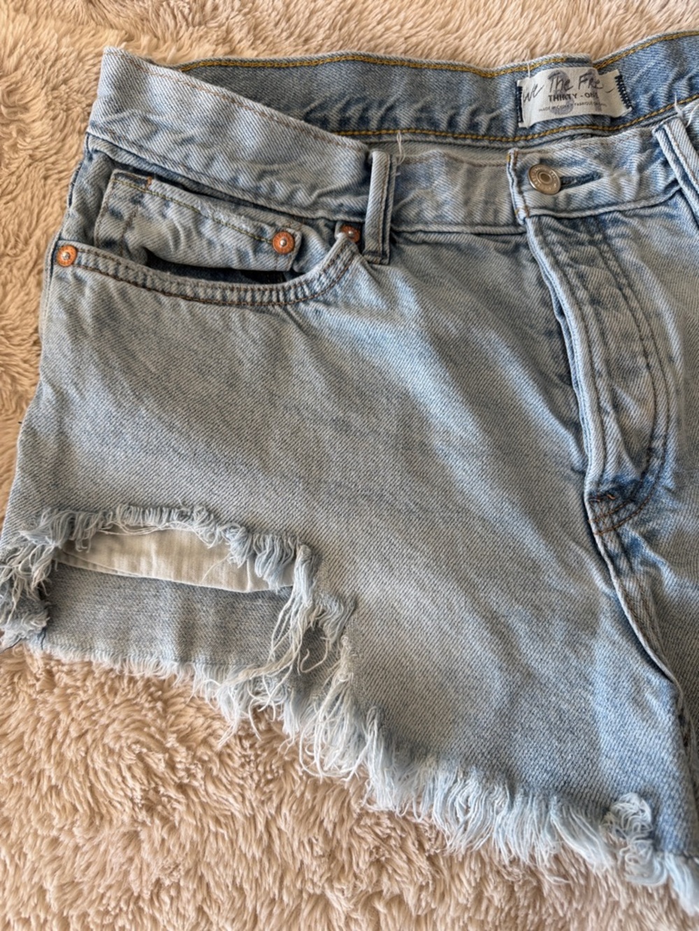 Free People Light Wash Distressed Denim Jean Shorts - Picture 2 of 4